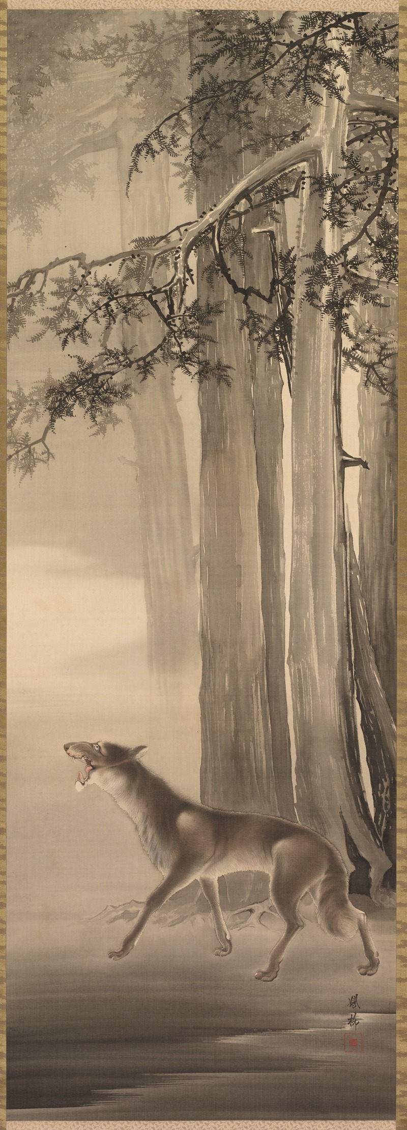 Yoshimura Hōryū - Howling Wolf in a Deep Mountain Valley