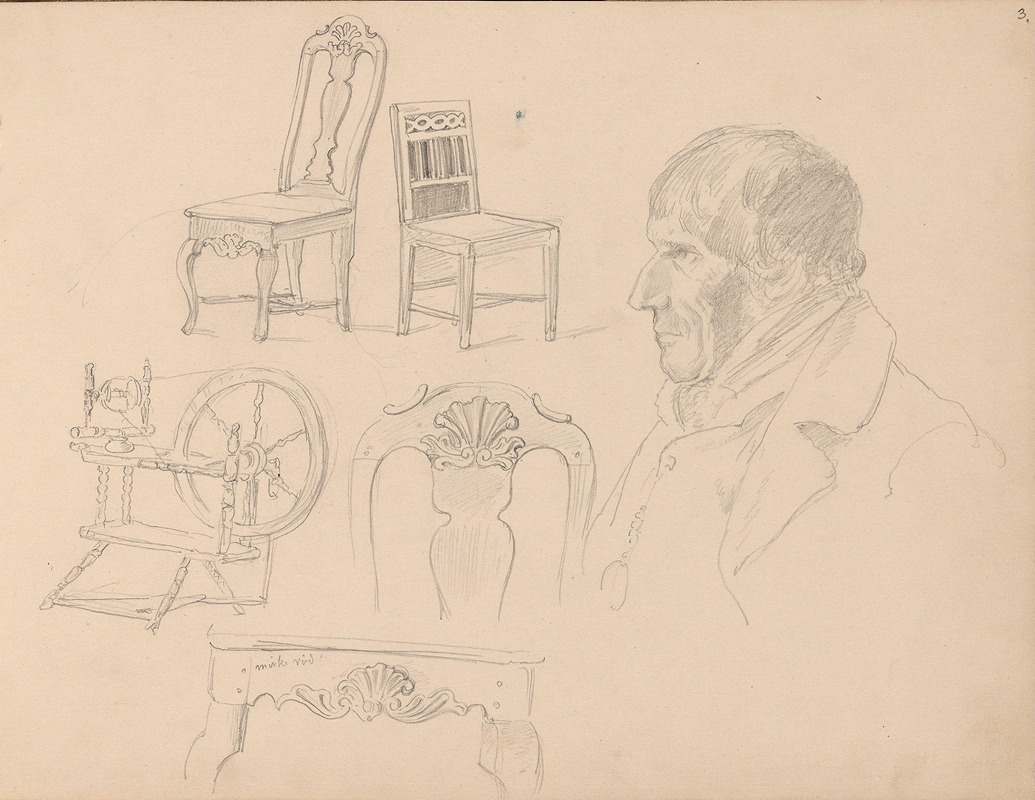 Adolph Tidemand - Rokk; stoler; bord; Christen Jacobsen, Nevlunghavn