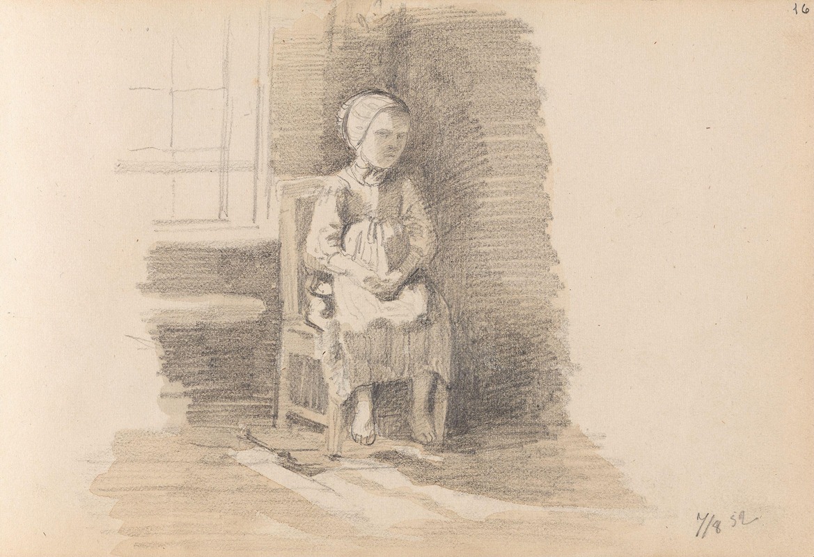 Adolph Tidemand - Sittende jente ved vindu