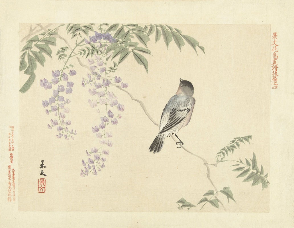 Matsumura Keibun - Japanese wisteria and Eurasian bullfinch