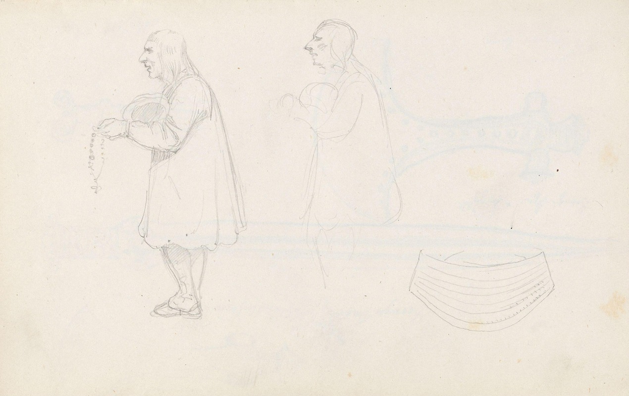 Adolph Tidemand - Studier av mannsfigur med rosenkrans; bronsealdersmykke
