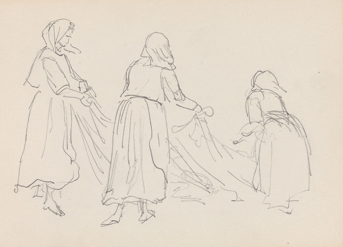 Adolph Tidemand - Tre kvinner som trekker garn