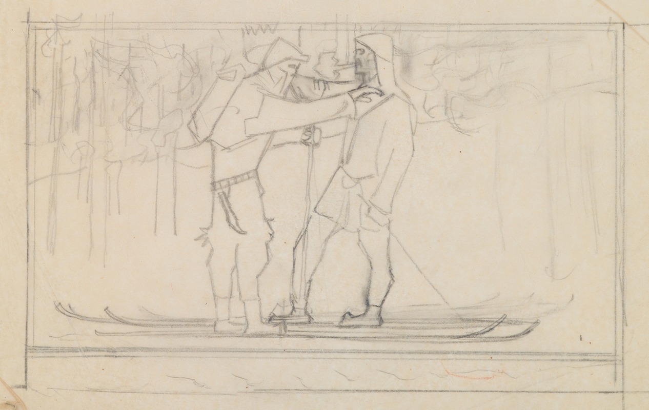 Akseli Gallen-Kallela - The Great Kalevala, sketch. Skiers.