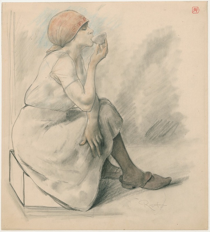 Armand Rassenfosse - Sitting girl, drinking from a bowl