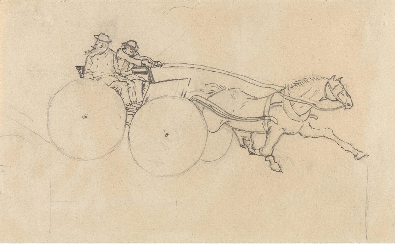 Christian Krohg - Hest og karjol med to figurer