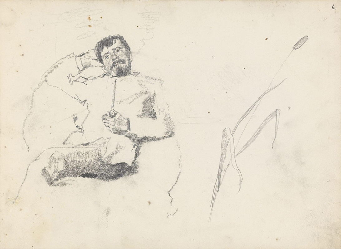 Christian Krohg - Sittende mann med pipe; dunkjevle