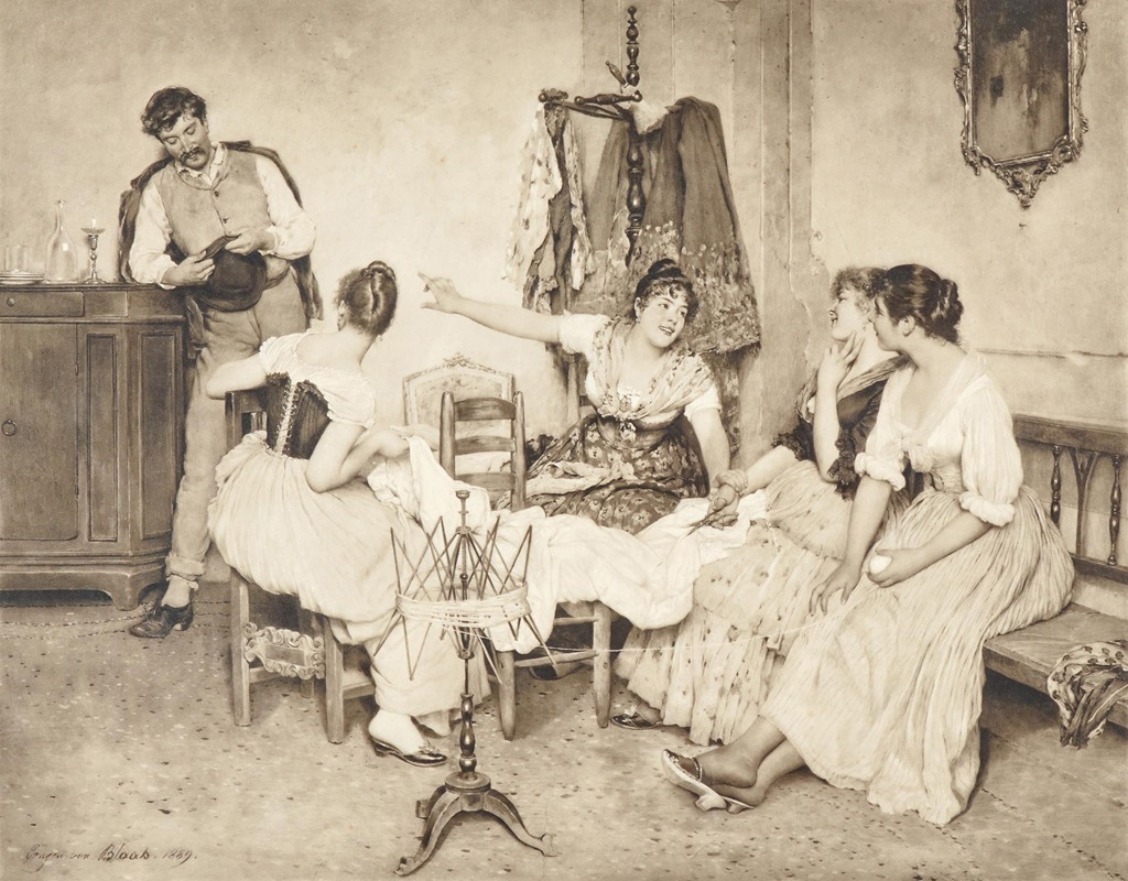 Eugen von Blaas - Venetian Girls with a Gondoliere