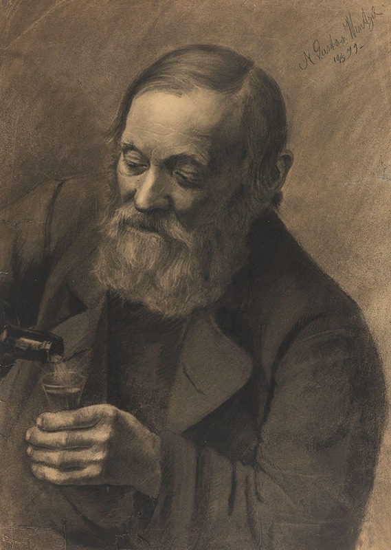 Gustav Wentzel - An old man with bottle and glass
