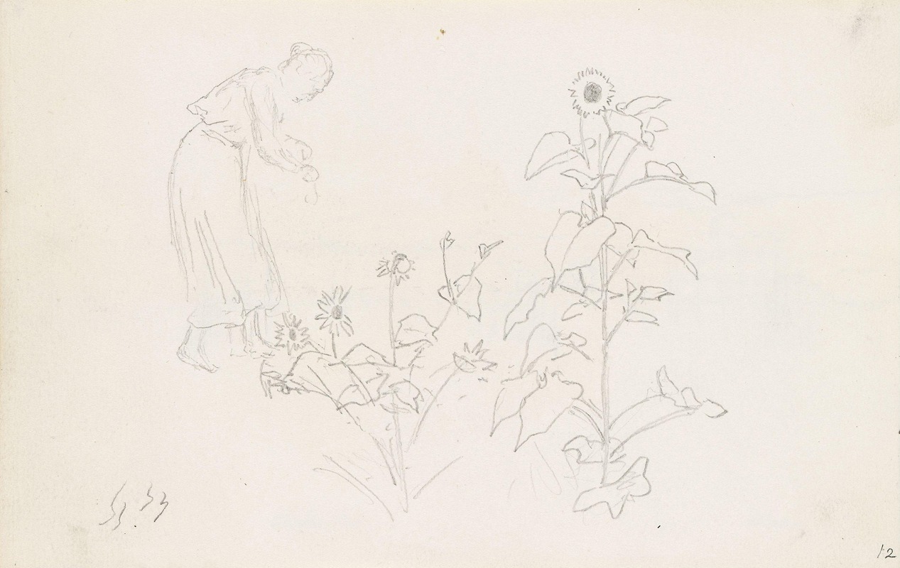 Hans Gude - Female figure and plant studies