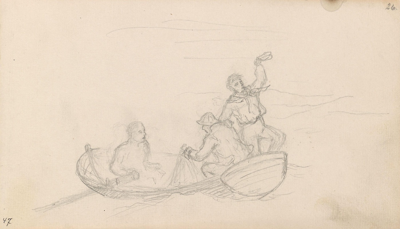 Hans Gude - Figures in boat
