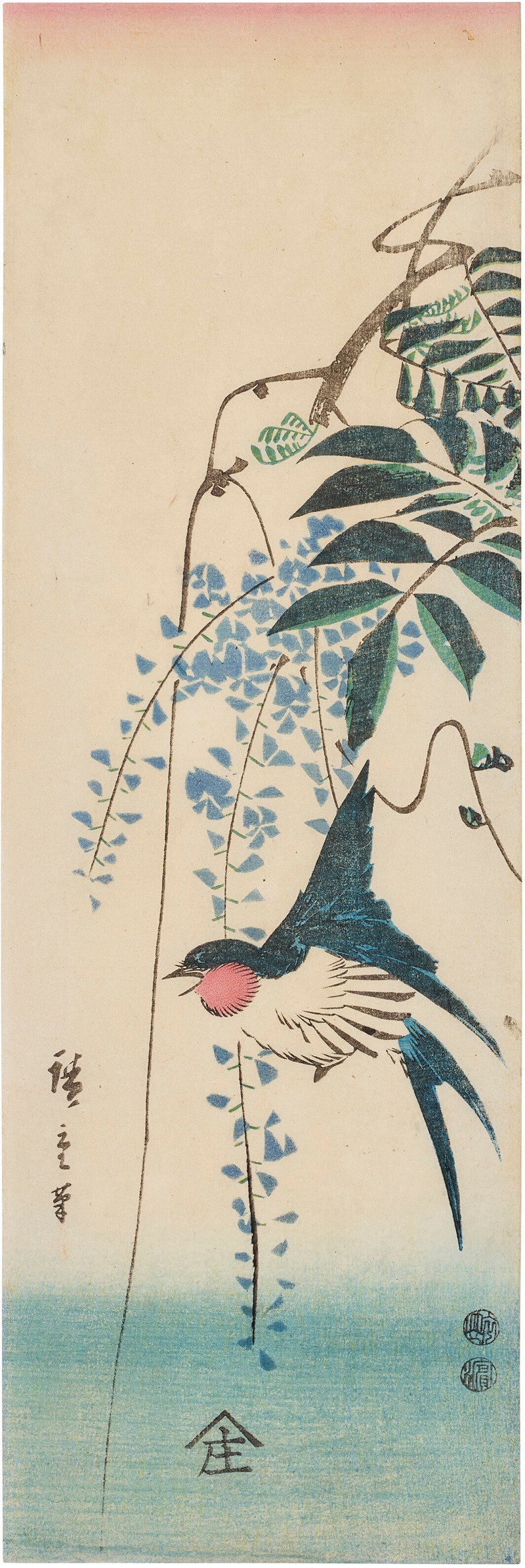 Utagawa Hiroshige - Swallow and Wisteria