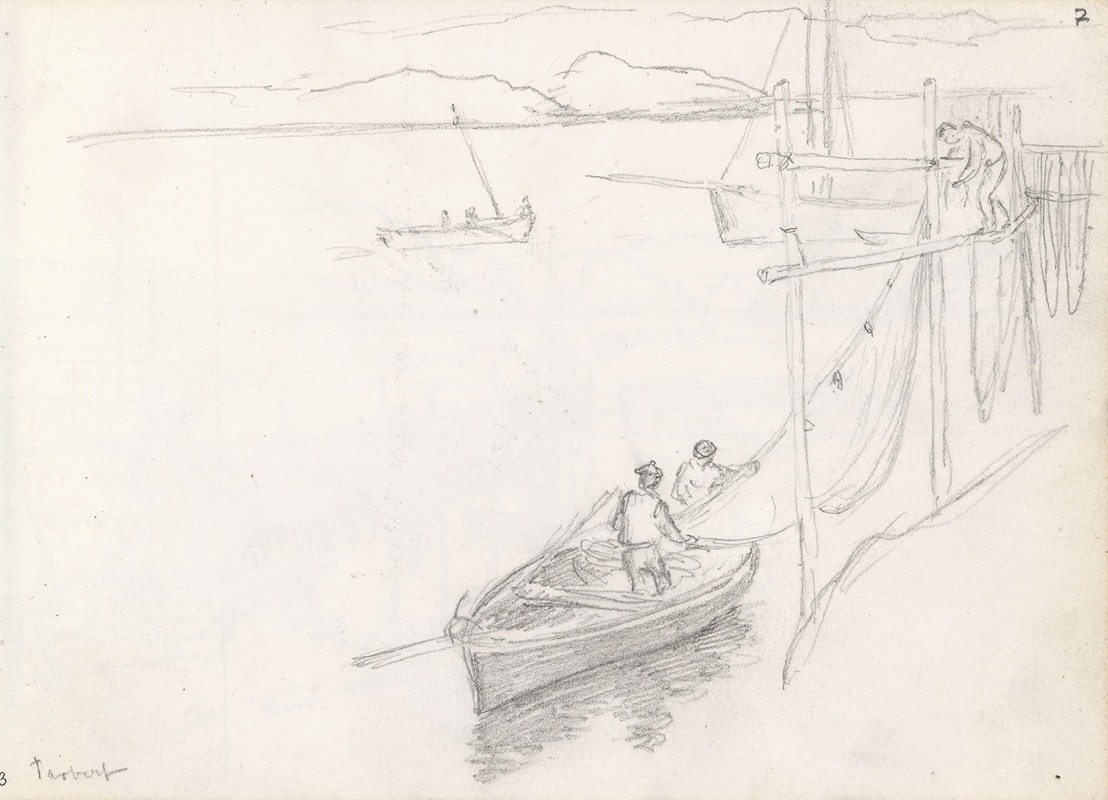 Hans Gude - Fishing boat by shore, Tarbert