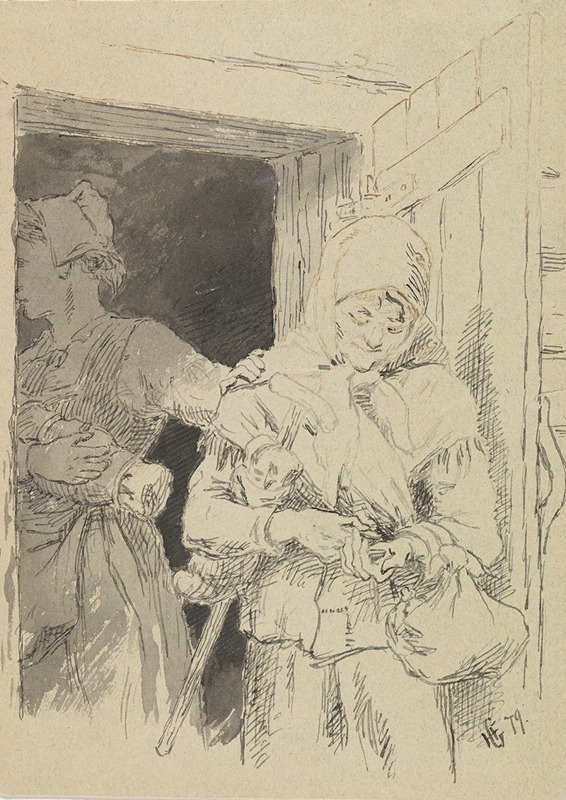 Hans Gude - Illustrasjon til ‘En Signekjærring’ i P. Chr. Asbjørnsen, Norske Folke- og Huldre-Eventyr i Udvalg, Kjøbenhavn 1879