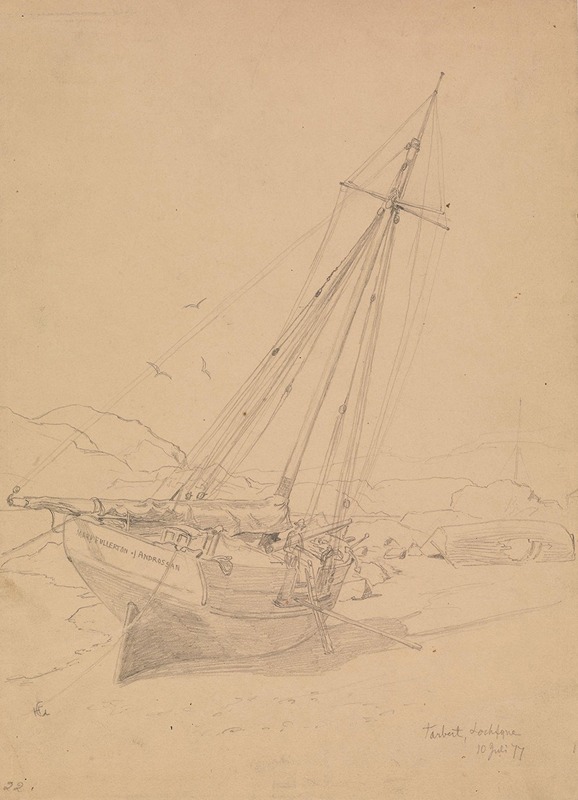 Hans Gude - Sailing-Ship on the Shore, Tarbert, Loch Fyne