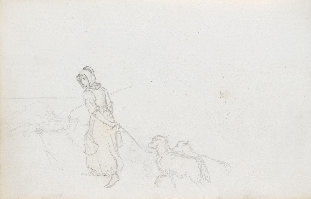 Hans Gude - Ung kvinne med hunder, Rügen