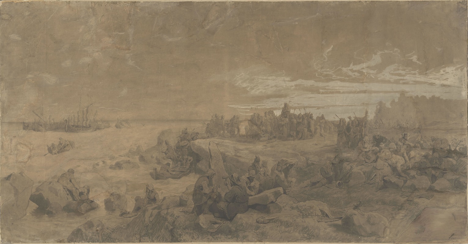 Hans Gude - Vikings setting up a Memorial Stone to the Fallen