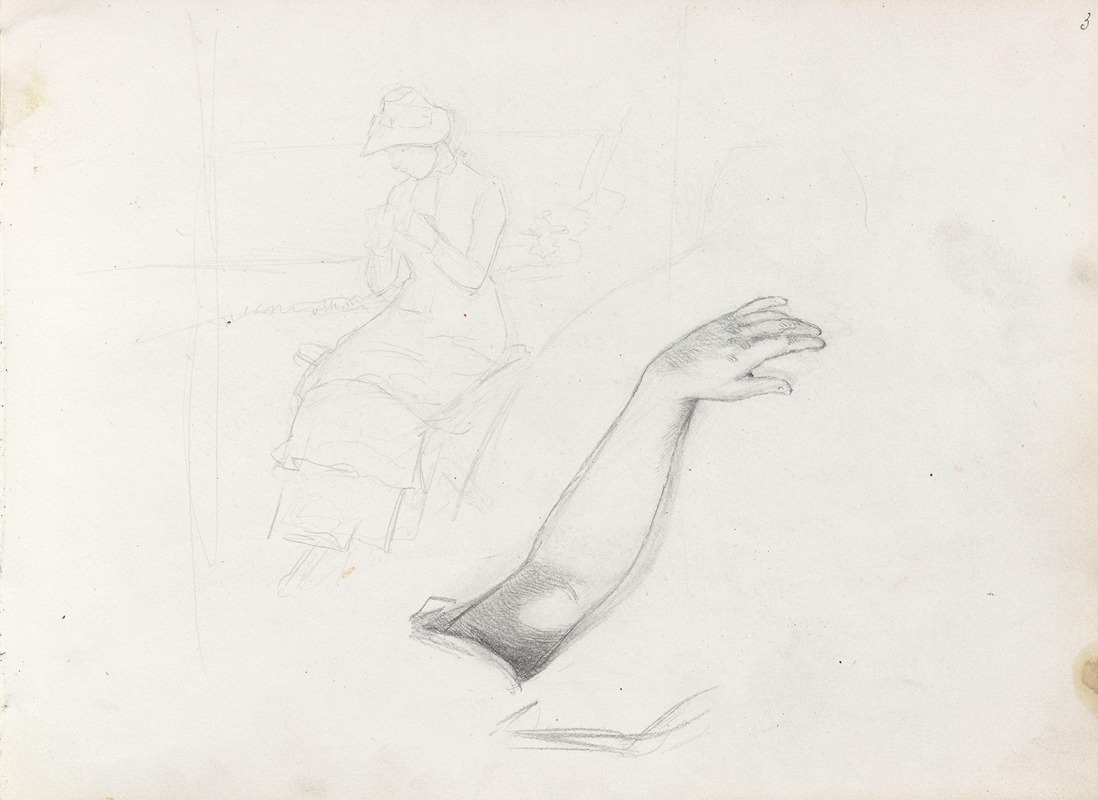 Hans Gude - Woman on the beach; study of arm