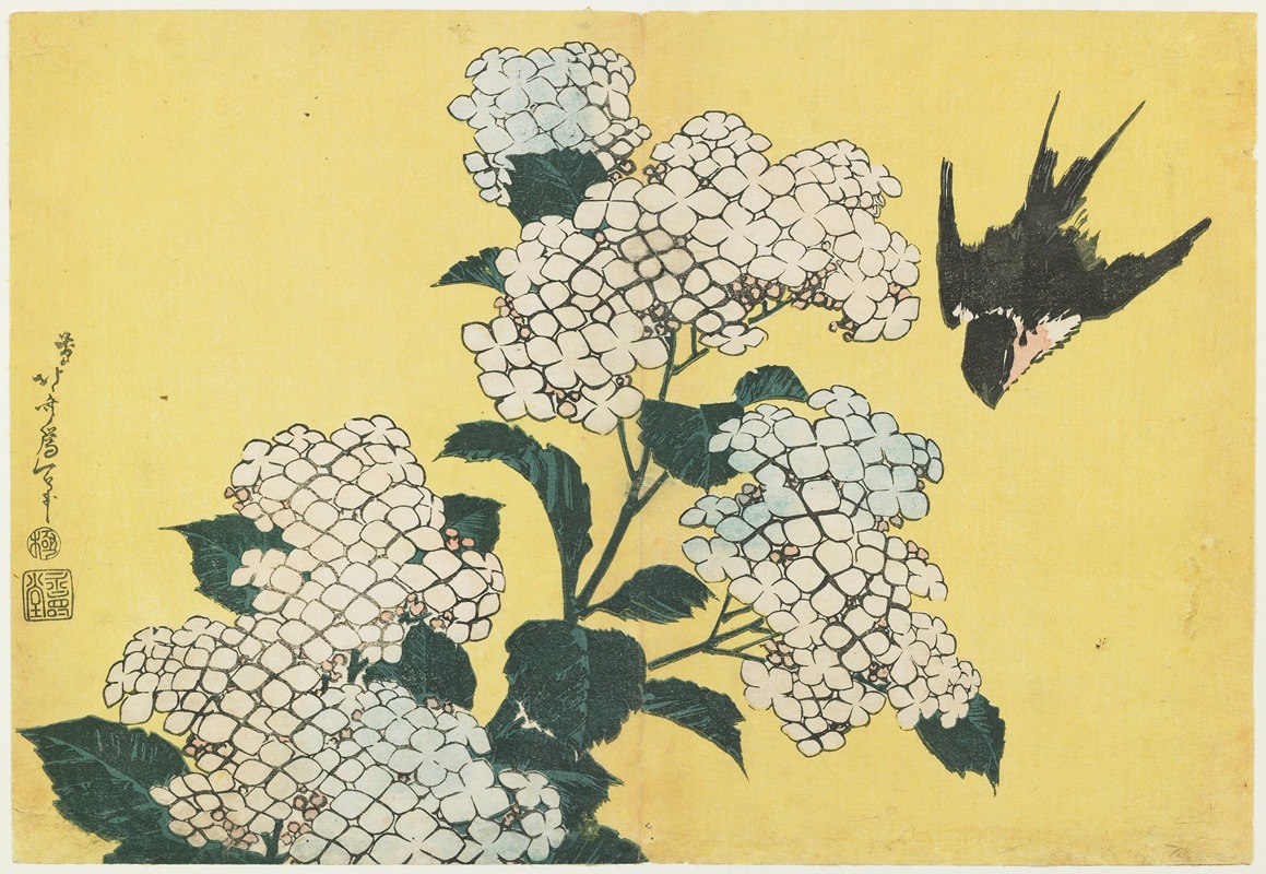 Katsushika Hokusai - Hydrangeas and Swallow