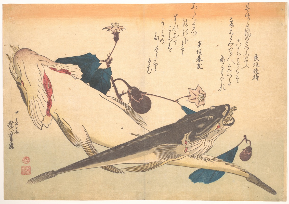 Utagawa Hiroshige - Kochi Fish with Eggplant