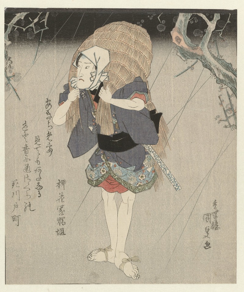Utagawa Kunisada (Toyokuni III) - Man in a straw raincoat