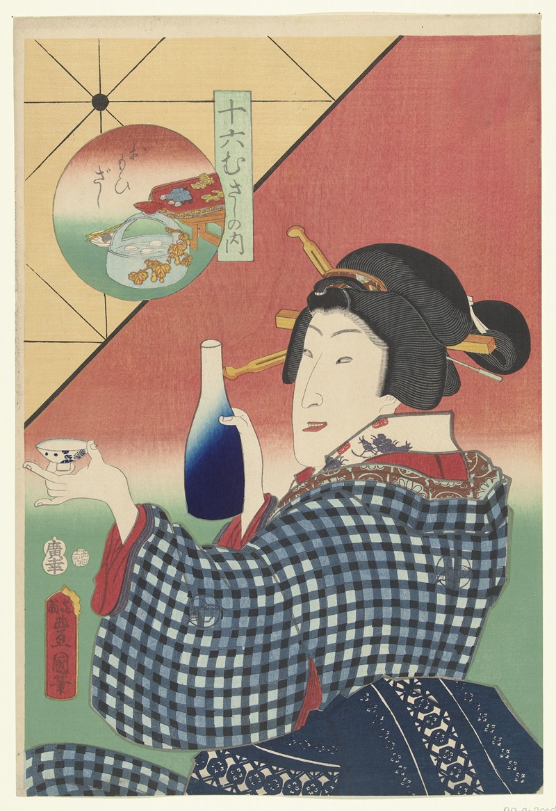 Utagawa Kunisada (Toyokuni III) - Sake bottle and cup