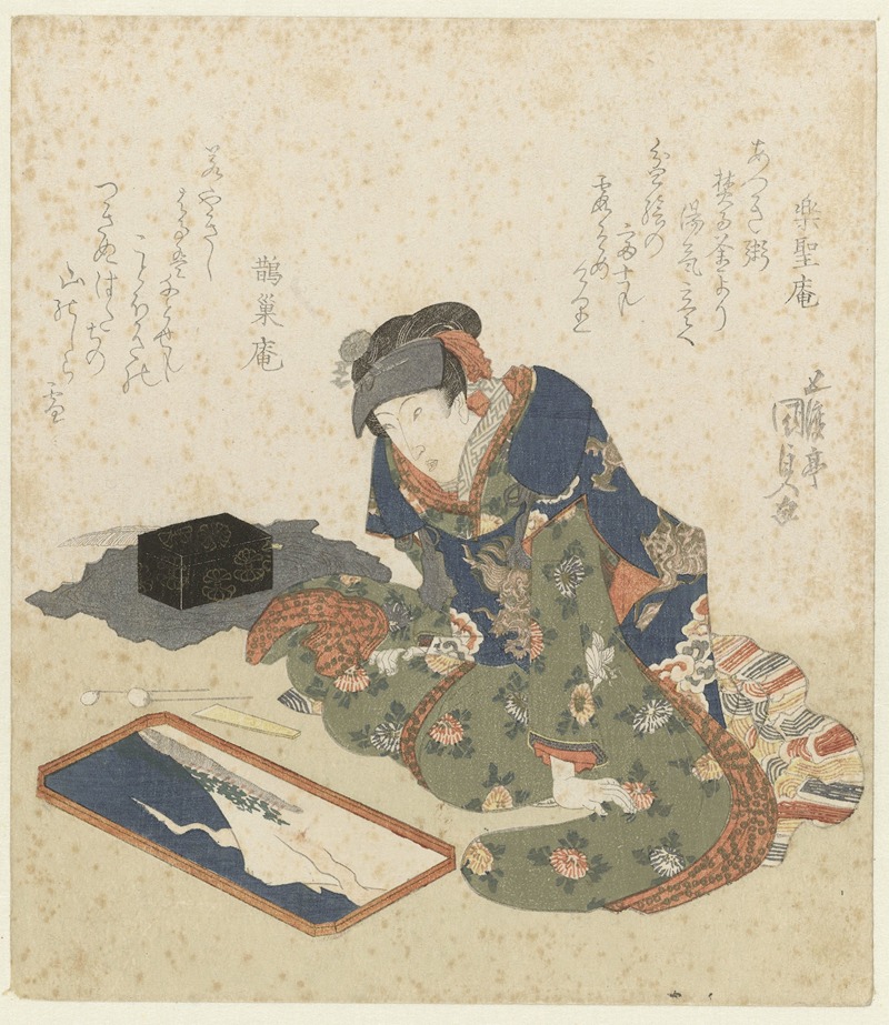 Utagawa Kunisada (Toyokuni III) - Woman making a sand painting