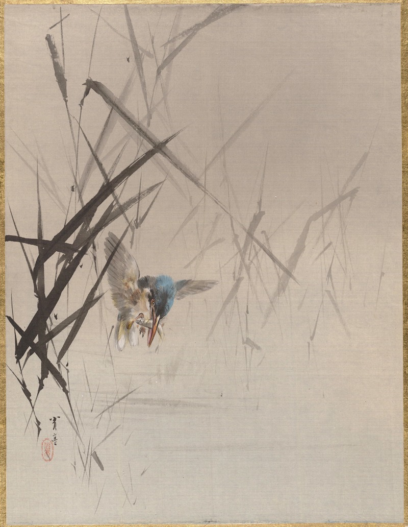 Watanabe Seitei - Bird Catching Fish Among Reeds