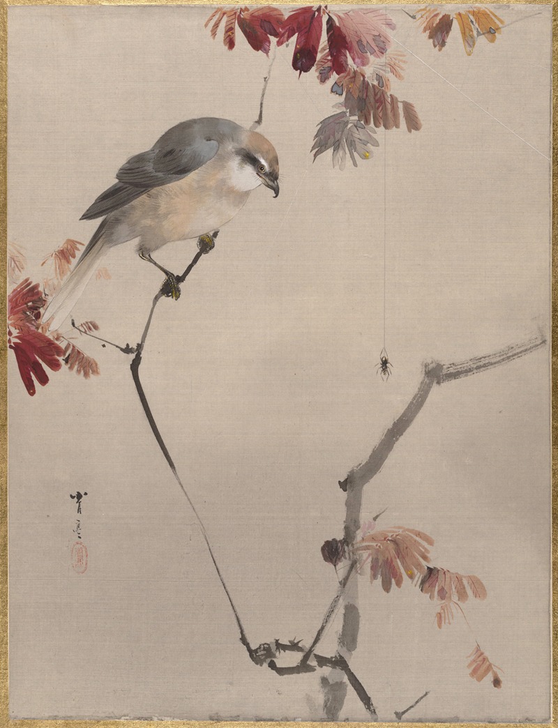 Watanabe Seitei - Bird on Branch Watching Spider