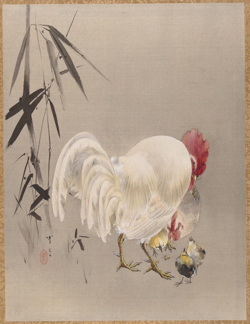 Watanabe Seitei - Rooster and Hen with Chicks