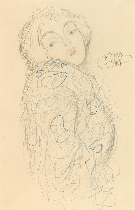 Gustav Klimt - Lady portrait bust to the right, head turned to the front