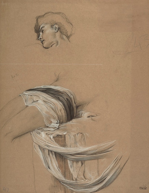 Herbert James Draper - Studies of a man’s draped waist, and head