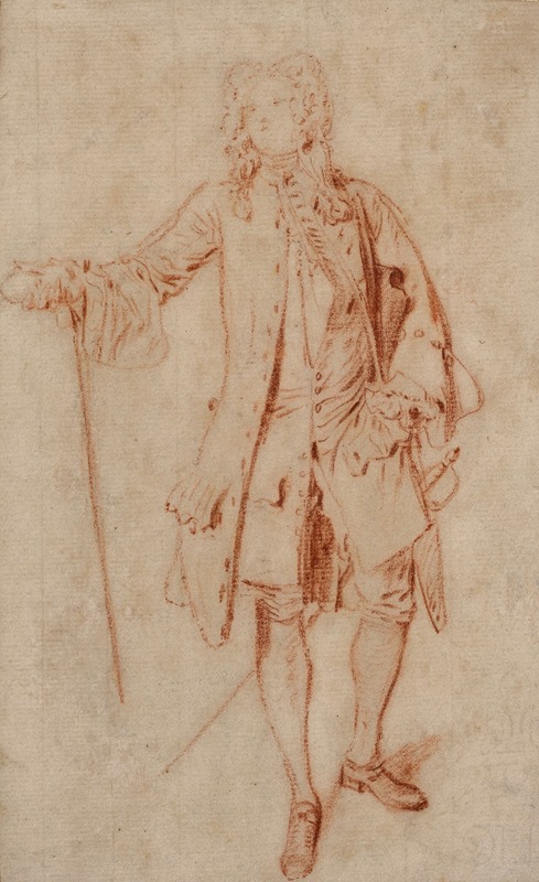 Jean-Antoine Watteau - Gentilhomme debout tenant avec sa canne