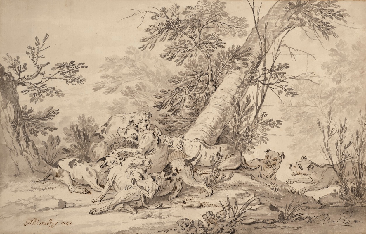 Jean-Baptiste Oudry - Combat de chiens en forêt