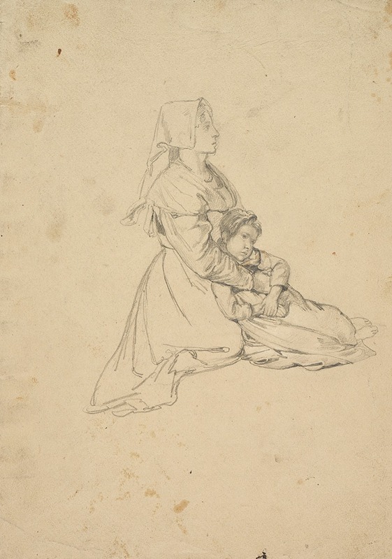 Johann Baptist Kirner - Kneeling Italian girl, holding her daughter