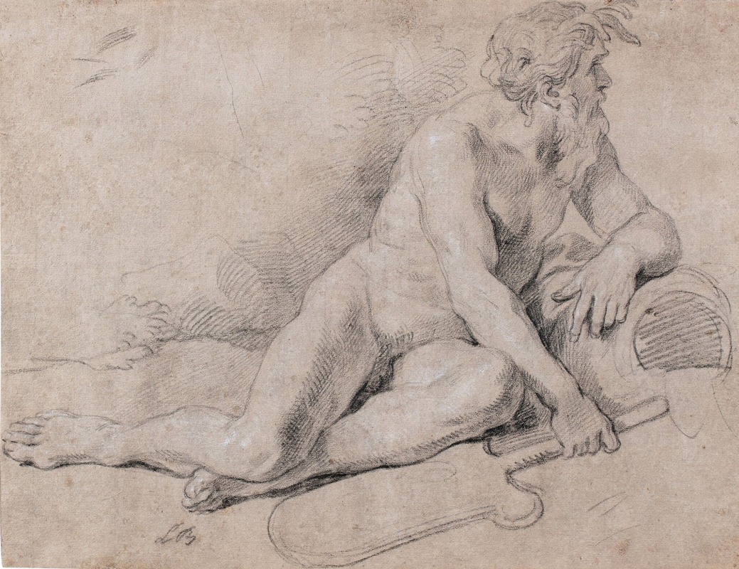 Louis de Boullogne the Younger - A study of a river god reclining, holding an oar in his right hand