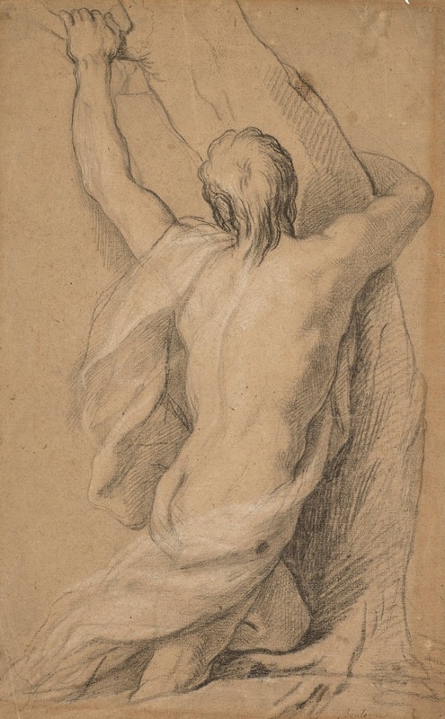Louis de Boullogne - A nude study of man seen from the back, clasping to a tree