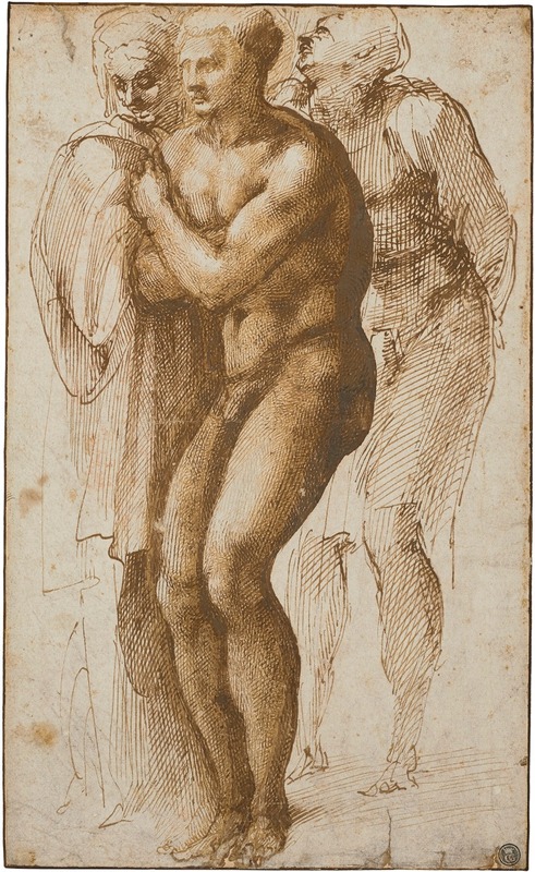 Michelangelo - A nude man (after Masaccio) and two figures behind him