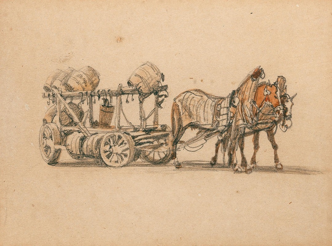 Rudolf von Alt - A cart with beer barrels