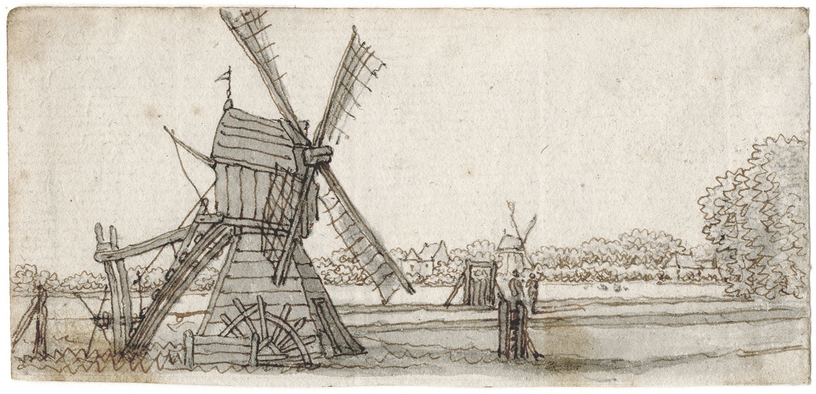 Barend Hendrik Thier - Windmolens in vlak land