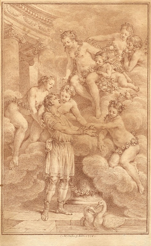 Charles Nicolas Cochin II - Les trois Grâces accueillent Charite et Vénus pleurant devant la grotte de Charite qu’elle croit mort