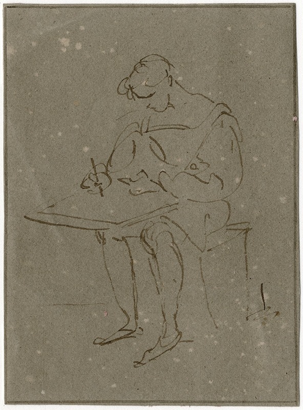 David Humbert de Superville - Kunstenaar a.h. werk, zittend op bankje