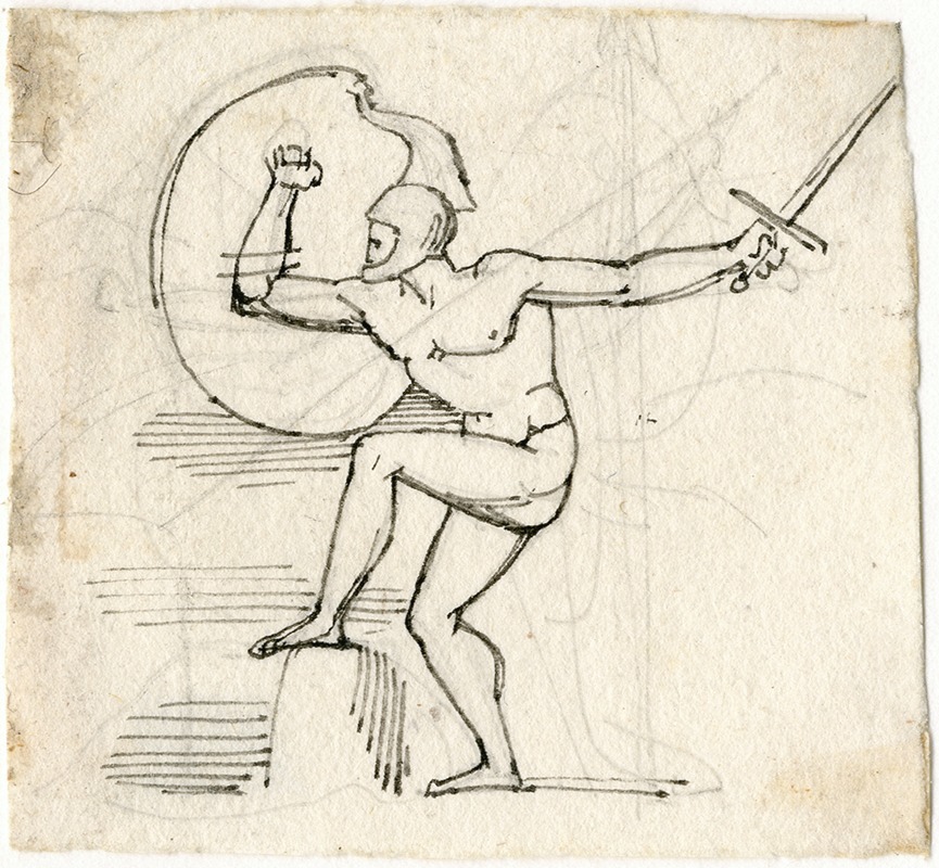 David Humbert de Superville - Naakte krijger met schild en zwaard, in gevechtspose