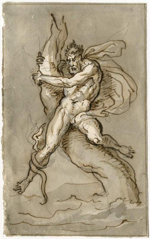 David Humbert de Superville - Nude man holding on to a tree while being attacked by a snake