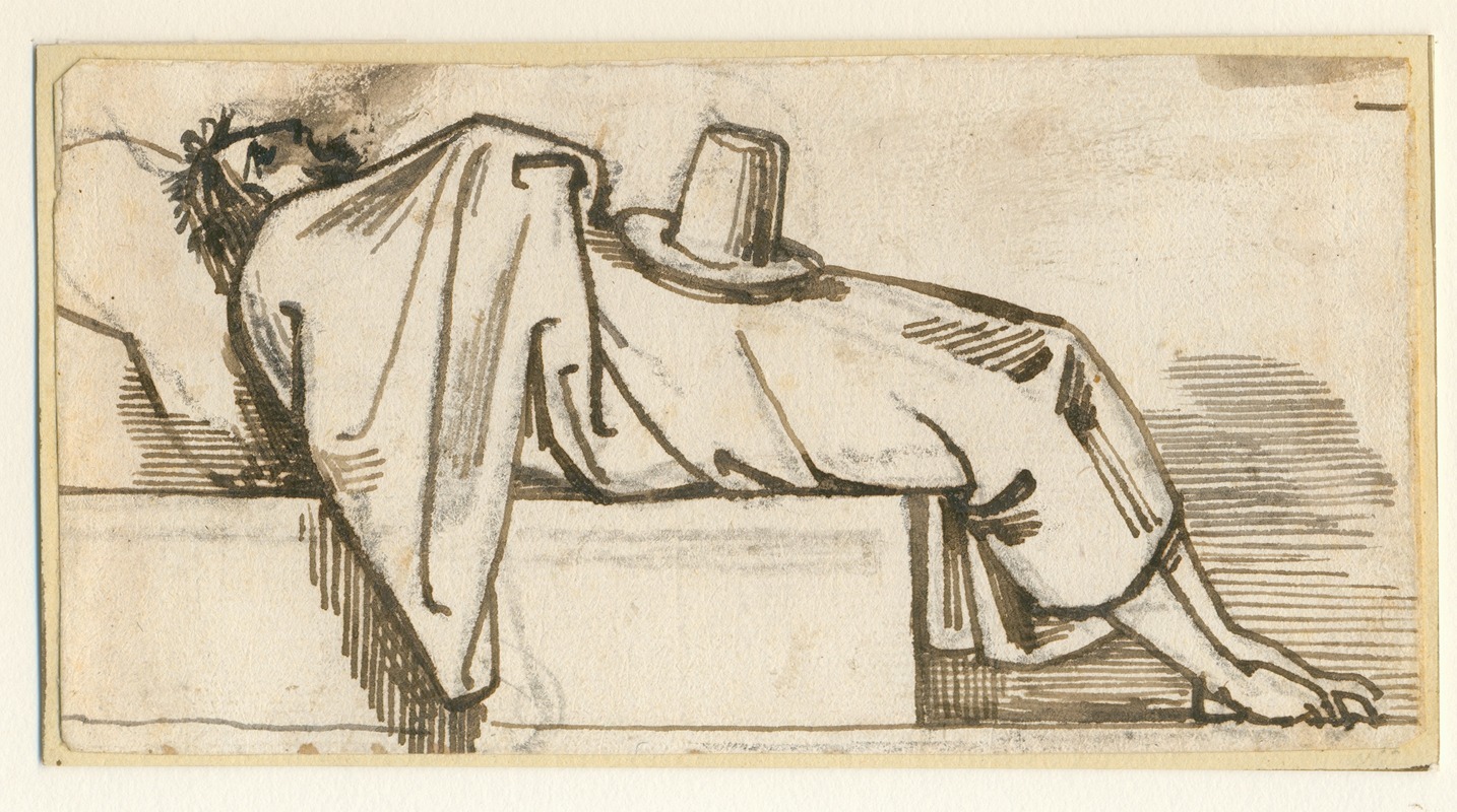 David Humbert de Superville - Resting man, lying on his back, a hat over his groin