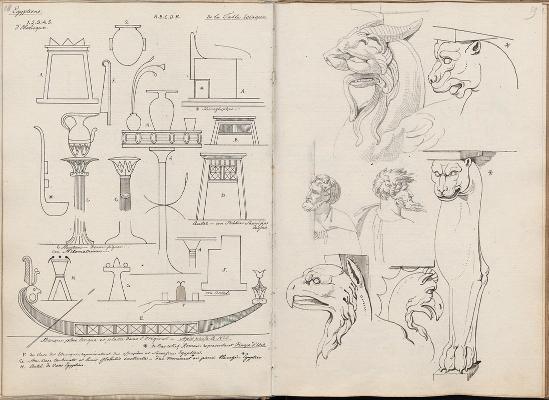 David Humbert de Superville - Several Egyptian objects, details of a fresco by Raphael and Roman furniture