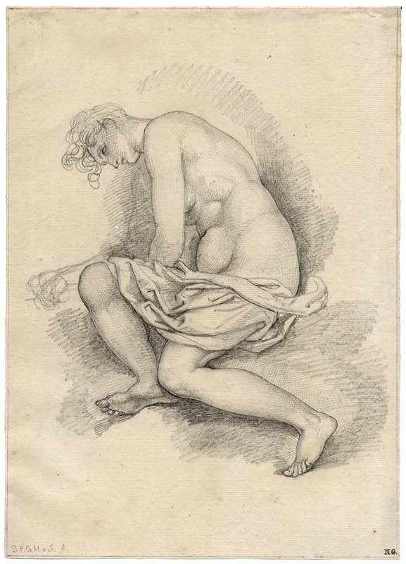 David Humbert de Superville - Vrouwelijk naakt, zittend en leunend op de ellebogen