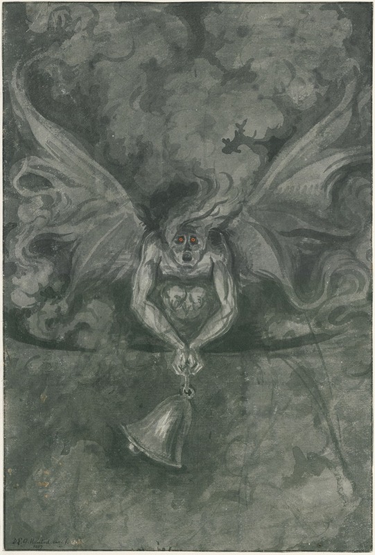 David Humbert de Superville - Winged devil with fiery eyes, tolling a bell