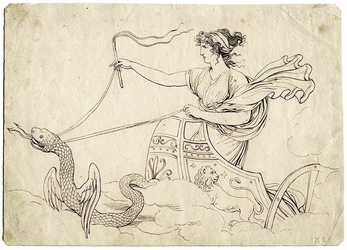 David Humbert de Superville - Woman in a chariot drawn by a winged snake