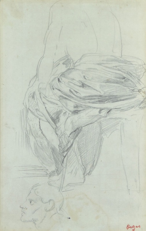 Edgar Degas - Etude de draperie avec repris de tête d’homme de profil