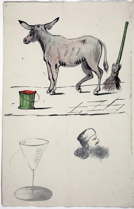 Floris Verster - A donkey, wineglass, head of a man with turban and beard